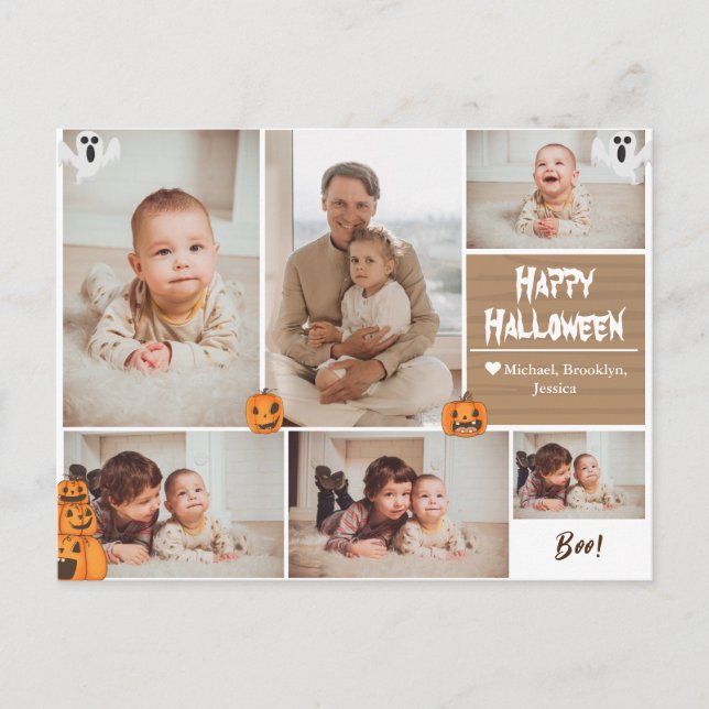 Cartão Postal De Festividades Colagem de fotos da família de Halloween Moderna e (Frente)