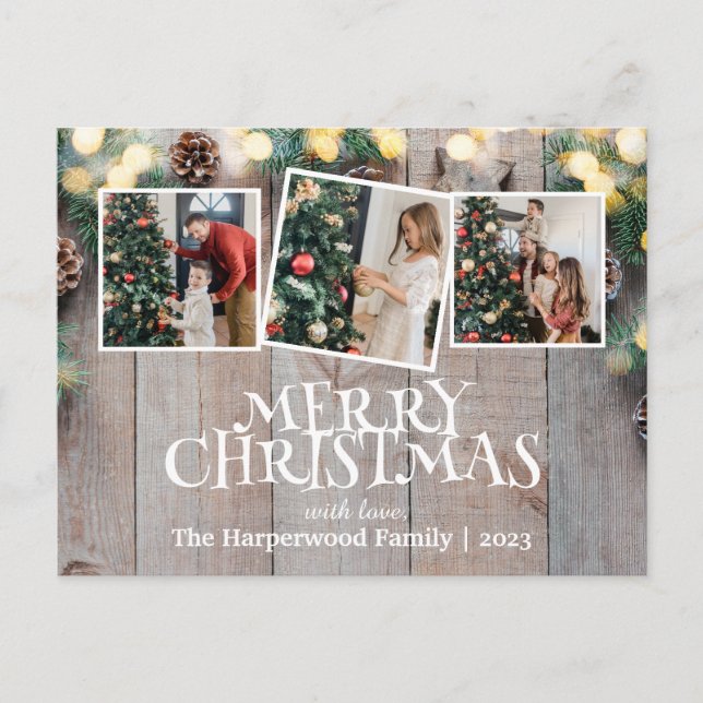 Cartão Postal De Festividades Colagem de Fotos da Família de Natal Rustic Elegan (Frente)