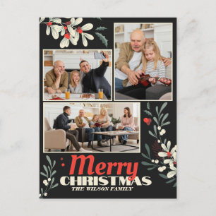 Cartão Postal De Festividades Colagem de Fotos da Família Foliage no Natal
