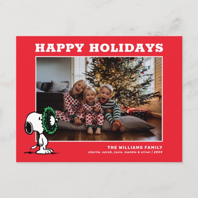 Cartão Postal De Festividades Colagem de Fotos da Família Snoopy Christmas (Frente)