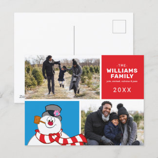 Cartão Postal De Festividades Colagem De Fotos Da Família Snowman Holiday