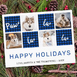 Cartão Postal De Festividades Colagem de Fotos da Xadrez de Pet de Paw La La Blu<br><div class="desc">Paw La La La! Envie cartões de natal fofos e divertidos com este cartão de feriado personalizado e super fofo. Feliz Natal do cão com pegadas bonitas num design de fotos moderno e divertido. Adicione fotos de seus cachorros ou fotos da família com o cachorro e personalize com o nome...</div>