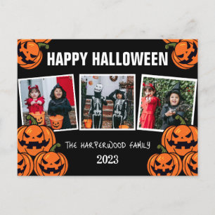 Cartão Postal De Festividades Colagem de fotos de abóbora jack-o-lantern Boo Hal