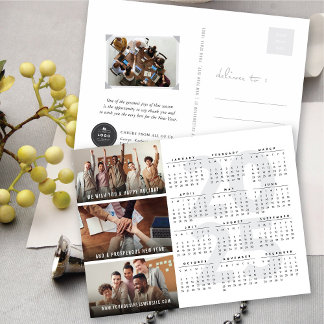 Cartão Postal De Festividades Colagem de Fotos de Ano Novo de Calendário Minimal