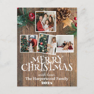 Cartão Postal De Festividades Colagem de Fotos de Família de Natal com Alegria E