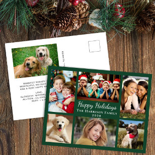 Cartão Postal De Festividades Colagem de Fotos de Férias Felizes Natal Verde