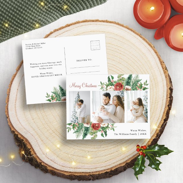 Cartão Postal De Festividades Colagem de Fotos de Natal (Christmas Photo Collage Holiday Postcard
)