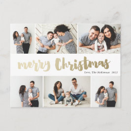 Cartão Postal De Festividades Colagem de Fotos de Natal Dourado Manuscrito