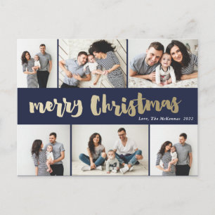Cartão Postal De Festividades Colagem de Fotos de Natal em Dourado Manuscrito