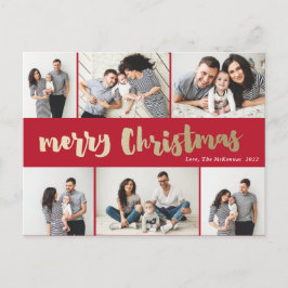 Cartão Postal De Festividades Colagem de Fotos de Natal em Dourado Manuscrito