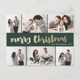 Cartão Postal De Festividades Colagem de Fotos de Natal em Dourado Manuscrito