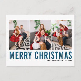 Cartão Postal De Festividades Colagem de Fotos de Natal Feliz com Tipografia Azu