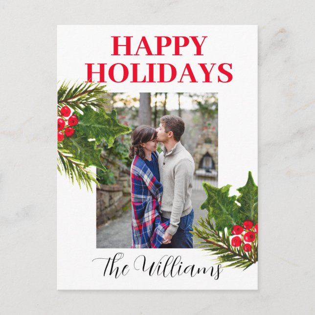 Cartão Postal De Festividades Colagem de Fotos de Natal Holly Berries (Frente)