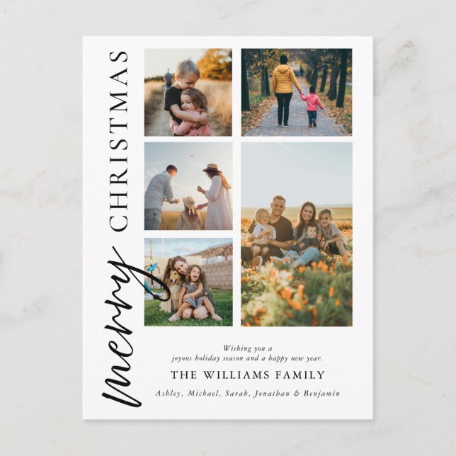 Cartão Postal De Festividades Colagem de Fotos de Natal Moderno e Feliz (Frente)
