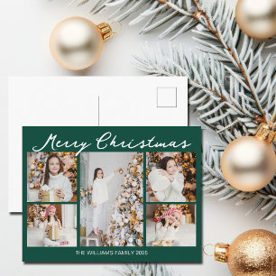 Cartão Postal De Festividades Colagem de Fotos de Natal Verde Esmeralda Alegre