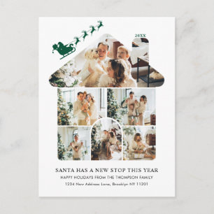 Cartão Postal De Festividades Colagem de Fotos de Nova Casa Verde Trenó do Papai