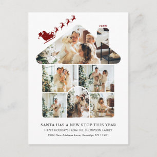 Cartão Postal De Festividades Colagem de Fotos de Nova Casa Vermelha Trenó de Pa