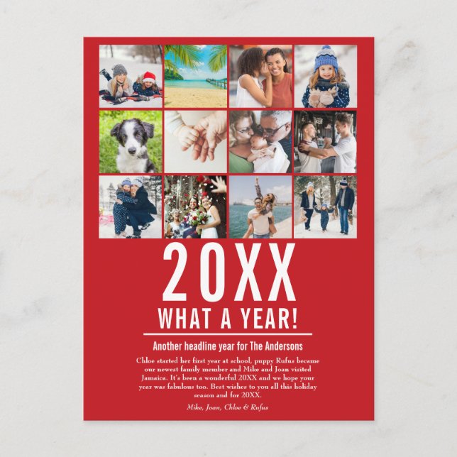 Cartão Postal De Festividades Colagem de Fotos de Revisão do Ano de Natal Flocos (Frente)