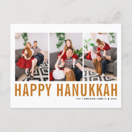 Cartão Postal De Festividades Colagem de Fotos de Tipografia Laranja Feliz Hanuk