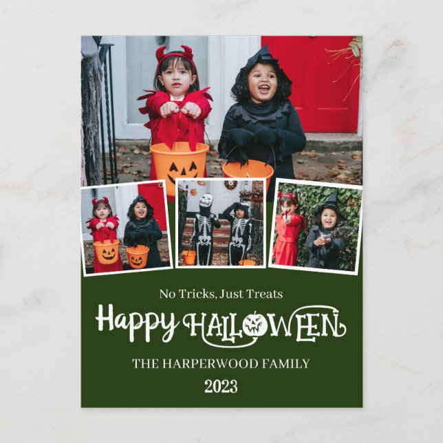 Cartão Postal De Festividades Colagem de Fotos do Dia das Bruxas de Boo-bompkin  (Frente)