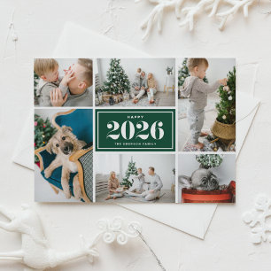 Cartão Postal De Festividades Colagem de Fotos do Feliz ano novo Verde 2025