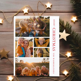 Cartão Postal De Festividades Colagem de Fotos Elegante Red & White Christmas 5 