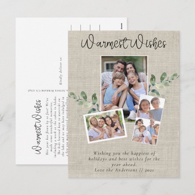 Cartão Postal De Festividades Colagem de Fotos Eucalyptus Burlap Mais Calorosa (Frente/Verso)