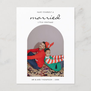 Cartão Postal De Festividades Colagem de Fotos Minimalista Casada Feliz Natal