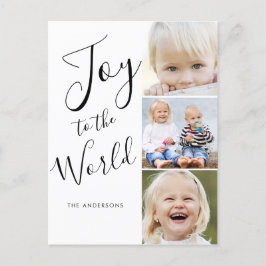 Cartão Postal De Festividades Colagem de Fotos Moderno Script Joy to The World 3