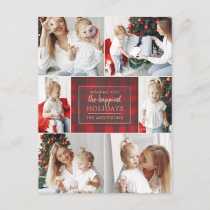 Cartão Postal De Festividades Colagem de Fotos Não Tradicional de Xadrez Dourad