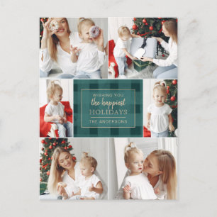 Cartão Postal De Festividades Colagem de Fotos Não Tradicional de Xadrez Dourad