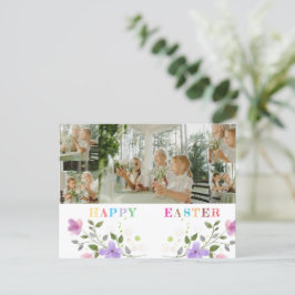 Cartão Postal De Festividades Colagem de Fotos Personalizada de Feliz Páscoa em 