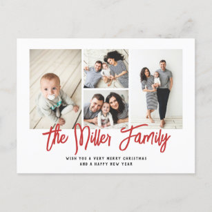 Cartão Postal De Festividades Colagem de Fotos Personalizada do Nome da Família 