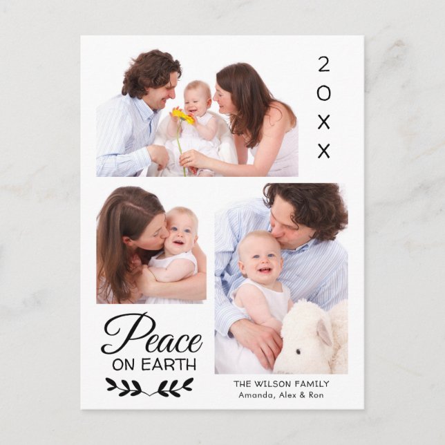 Cartão Postal De Festividades Colagem de Fotos Personalizadas Família Paz 3 (Frente)