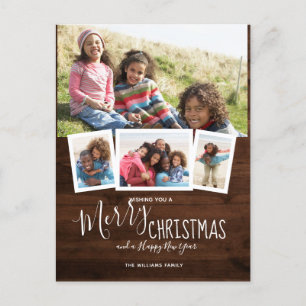 Cartão Postal De Festividades Colagem de Fotos Rustic Wood 4 Feliz Natal