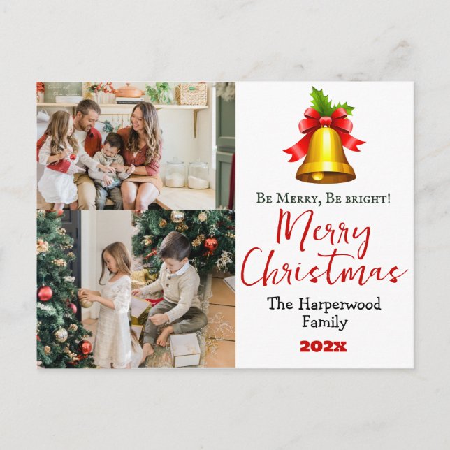 Cartão Postal De Festividades Colagem de Fotos Simples da Família Natal Elegante (Frente)