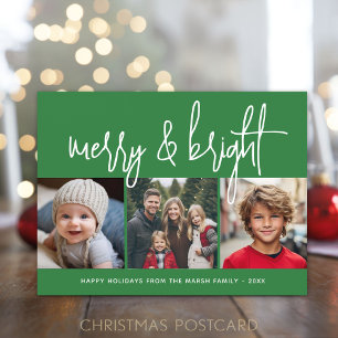 Cartão Postal De Festividades Colagem de Natal com 3 Fotos - Alegre & Brilhante