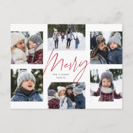 Cartão Postal De Festividades Colagem de Natal do script vermelho moderno feliz 