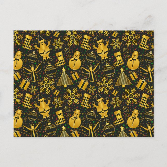 Cartão Postal De Festividades Colagem de Natal Metálico (Frente)