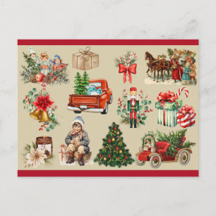 Cartão Postal De Festividades Colagem de Natal Vintage Dourado