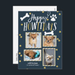 Cartão Postal De Festividades Colagem Feliz Howlidays | Foto de Natal<br><div class="desc">Espalhe o amor nessa temporada de festas com um cartão-postal de "festas de na moda pawsitivamente". Esta placa apresenta uma colagem de 4 de suas fotos favoritas com elementos em um falso confetti dourado. Adicione seu endereço de devolução pré-impresso ao verso.</div>