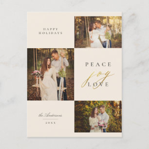Cartão Postal De Festividades Colagem Fotográfica Beige Peace Joy Love 3
