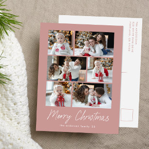 Cartão Postal De Festividades Colagem Fotográfica Dusty Rosa Merry Christmas Scr