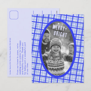 Cartão Postal De Festividades Colar de Natal Xadrez Gingham Personalizado com Fo