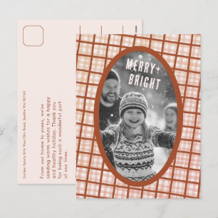 Cartão Postal De Festividades Colar de Natal Xadrez Plaid Personalizado com Foto