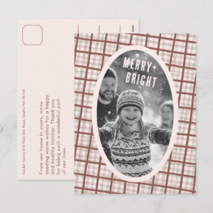 Cartão Postal De Festividades Colar Xadrez Gingham Natal Personalizado com Foto