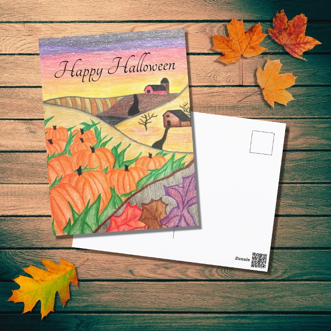 Cartão Postal De Festividades Colheita de Artes Folhosas do outono de Halloween (Criador carregado)