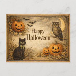 Cartão Postal De Festividades Colheita de Outono Clássica Vintage Halloween