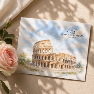 Cartão Postal De Festividades Coliseu Romano Itália  Paisagem Aquarela