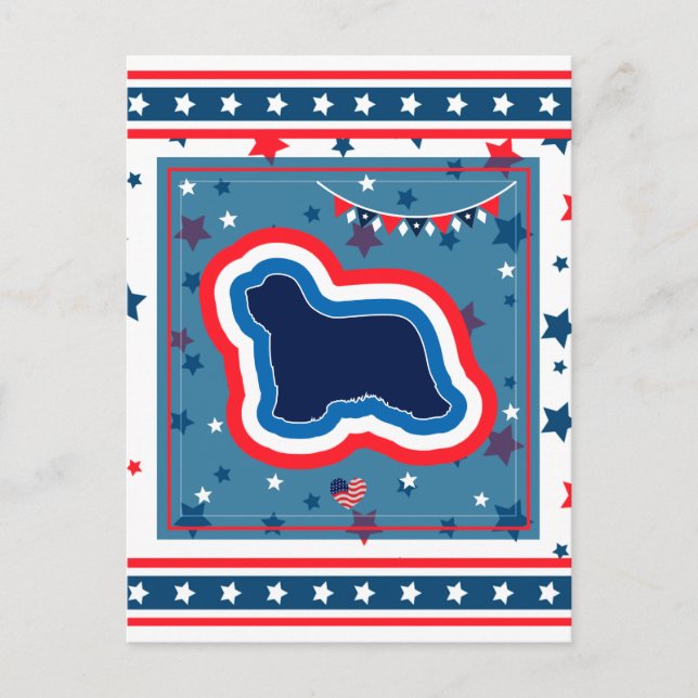Cartão Postal De Festividades Collie Patriótico Vermelho Azul Azul 4 de julho (Frente)